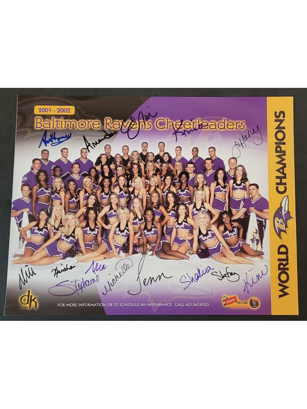 2001-2002 Baltimore Ravens Cheerleaders Autographed Signed 8.5"x11" Photo